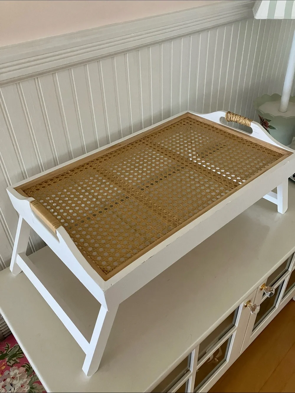 White and Natural Cane Serving Tray - Brand Unspecified
